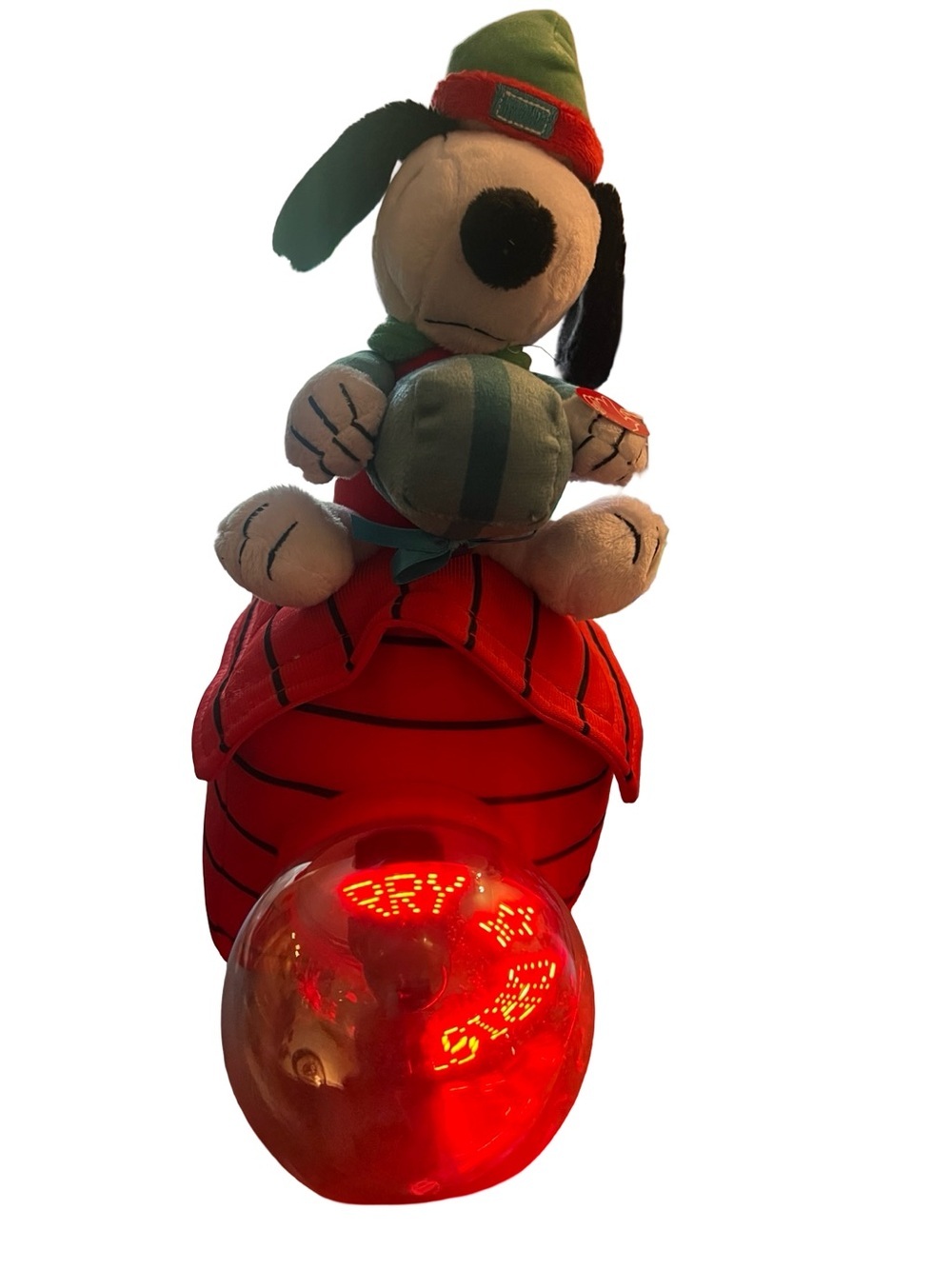 Peanuts Plush Snoopy Dog Toy in Red and Green with Light-Up Ball - Picture 2 of 6